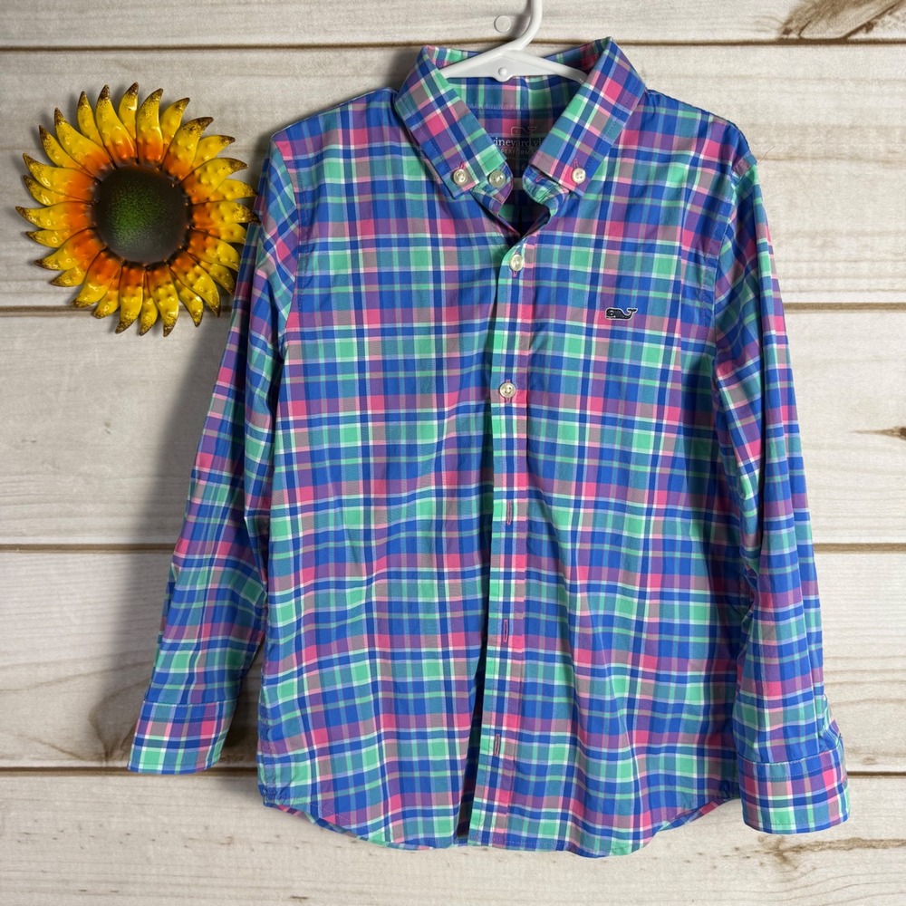 Vineyard Vines Kids Performance Plaid Long Sleeve Button Down Shirt Size 6